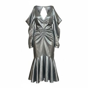 80’s revival metallic Silver Midi Dress NWT XS